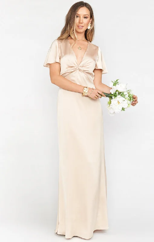 Vintage - Inspired Maxi Dresses with Puffed SleevesRome Twist Gown ~ Champagne Luxe Satin Vintage - Inspired Maxi Dresses with Puffed SleevesRome Twist Gown ~ Champagne Luxe Satin