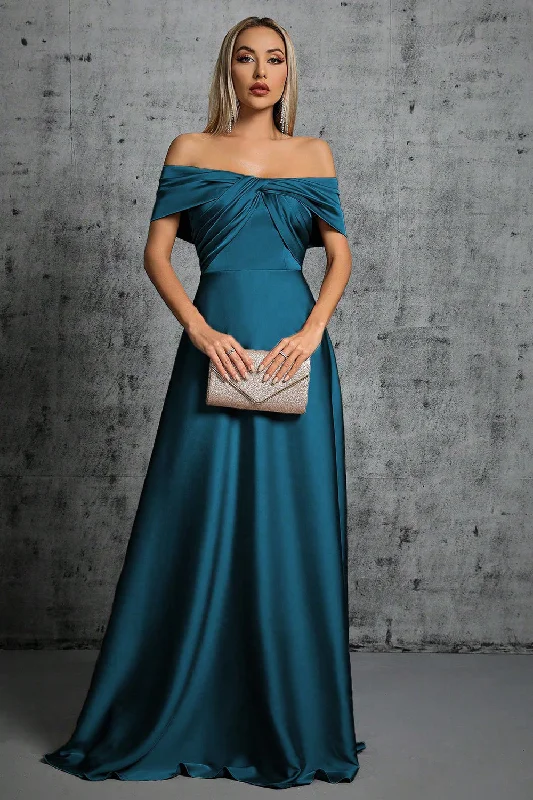 Tube Dresses with Beaded Waistband for Ladies' Simple and Chic StylePeacock Blue Satin Off The Shoulder Formal Dress Tube Dresses with Beaded Waistband for Ladies' Simple and Chic StylePeacock Blue Satin Off The Shoulder Formal Dress