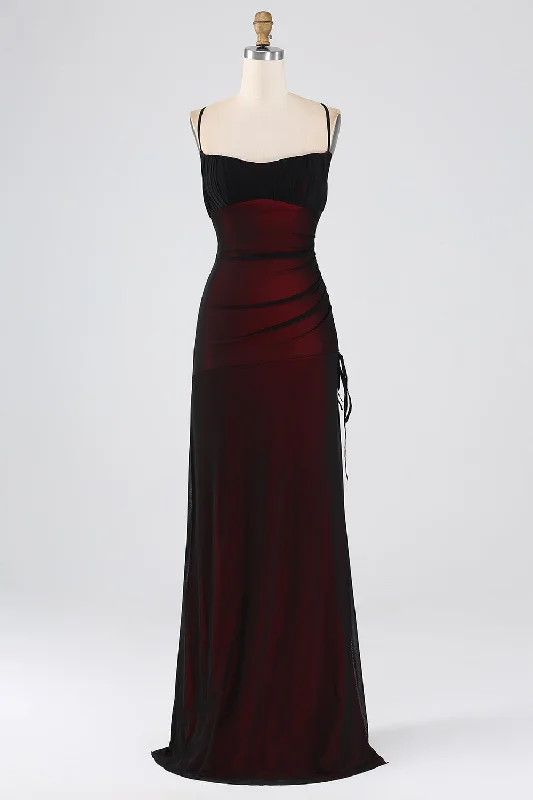 Printed Dresses with Geometric Patterns for Ladies' Modern AestheticSheath Spaghetti Straps Black Red Floor Length Bridesmaid Dress Printed Dresses with Geometric Patterns for Ladies' Modern AestheticSheath Spaghetti Straps Black Red Floor Length Bridesmaid Dress