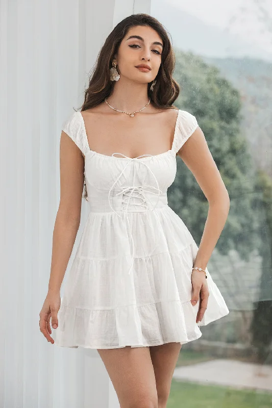 Tulle Dresses with Beaded Waistband for Ladies' Graceful LookSimple White A-Line Short Graduation Dress Tulle Dresses with Beaded Waistband for Ladies' Graceful LookSimple White A-Line Short Graduation Dress