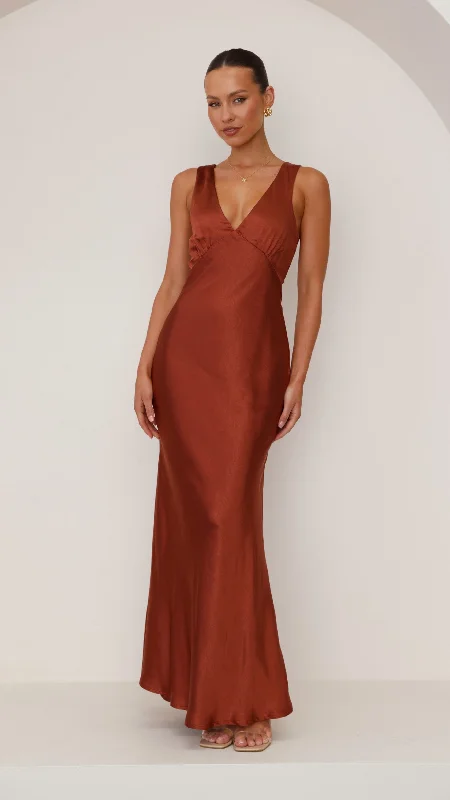 Chinese - Inspired Maxi Dresses with Traditional ElementsSofia Maxi Dress - Rust