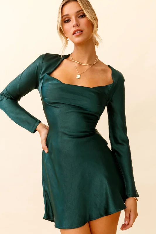 Dresses with Asymmetric Hem for Ladies' Unique StyleSolstice Long Sleeve Cowl Neck Mini Dress Forest Green Dresses with Asymmetric Hem for Ladies' Unique StyleSolstice Long Sleeve Cowl Neck Mini Dress Forest Green