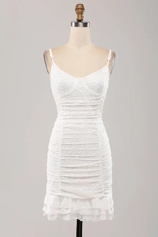 Comfortable Linen Shift Dresses for Ladies' Daily WearCute Spaghetti Straps Bodycon Pleated Lace Short White Graduation Dress Comfortable Linen Shift Dresses for Ladies' Daily WearCute Spaghetti Straps Bodycon Pleated Lace Short White Graduation Dress