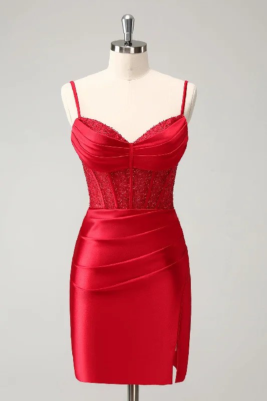 Dresses with Embroidered Floral Patterns and Tassel Hem for Ladies' Bohemian and Feminine LookStylish Red Bodycon Spaghetti Straps Corset Satin Homecoming Dress with Slit Dresses with Embroidered Floral Patterns and Tassel Hem for Ladies' Bohemian and Feminine LookStylish Red Bodycon Spaghetti Straps Corset Satin Homecoming Dress with Slit