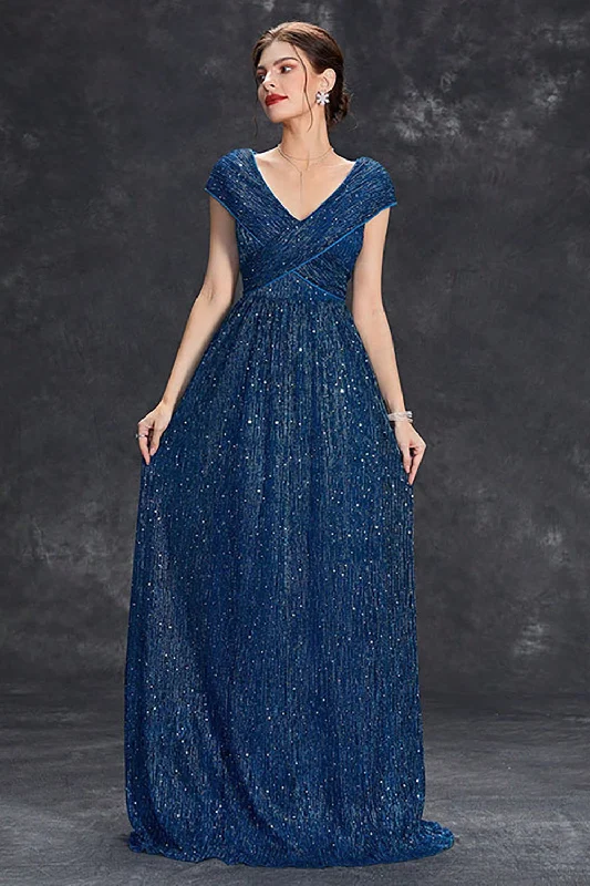 Beaded Dresses with Tulle and Lace Combo for Ladies' Glamorous LookSparkly A-Line V-Neck Grey Blue Long Formal Dress Beaded Dresses with Tulle and Lace Combo for Ladies' Glamorous LookSparkly A-Line V-Neck Grey Blue Long Formal Dress
