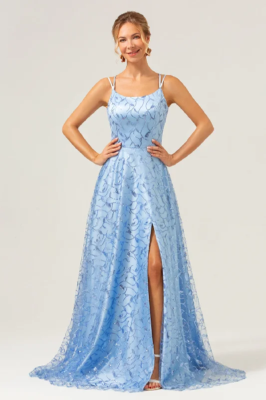 Velvet Dresses with Satin Trim for Ladies' Luxurious FeelSparkly Blue A Line Spaghetti Straps Sequins Lace Up Back Prom Dress with Slit Velvet Dresses with Satin Trim for Ladies' Luxurious FeelSparkly Blue A Line Spaghetti Straps Sequins Lace Up Back Prom Dress with Slit