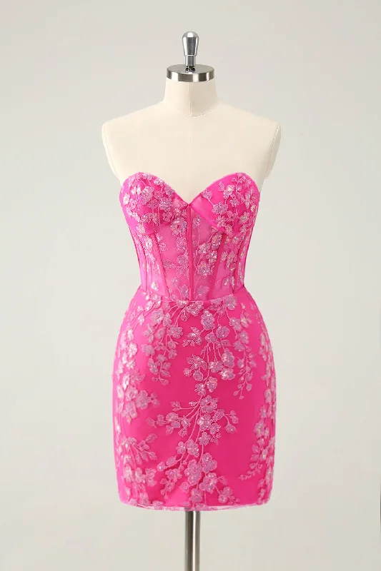 Dresses with Ruffled Sleeveless Top for Ladies' Dramatic and Artistic LookSparkly Fuchsia Sweetheart Corset Homecoming Dress with Appliques Dresses with Ruffled Sleeveless Top for Ladies' Dramatic and Artistic LookSparkly Fuchsia Sweetheart Corset Homecoming Dress with Appliques