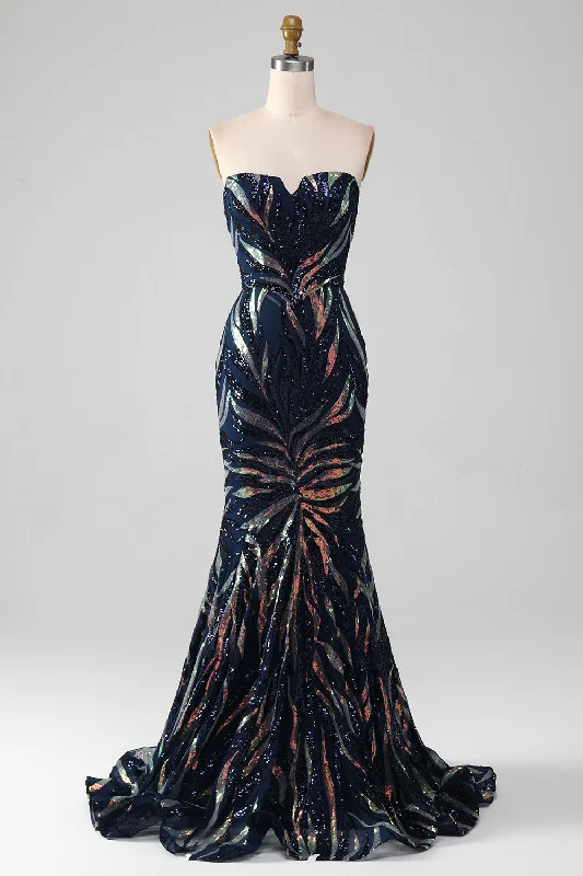 Dresses with Sheer Panels for Ladies' Sultry and Alluring LookSparkly Navy Mermaid Sequins Long Prom Dress Dresses with Sheer Panels for Ladies' Sultry and Alluring LookSparkly Navy Mermaid Sequins Long Prom Dress