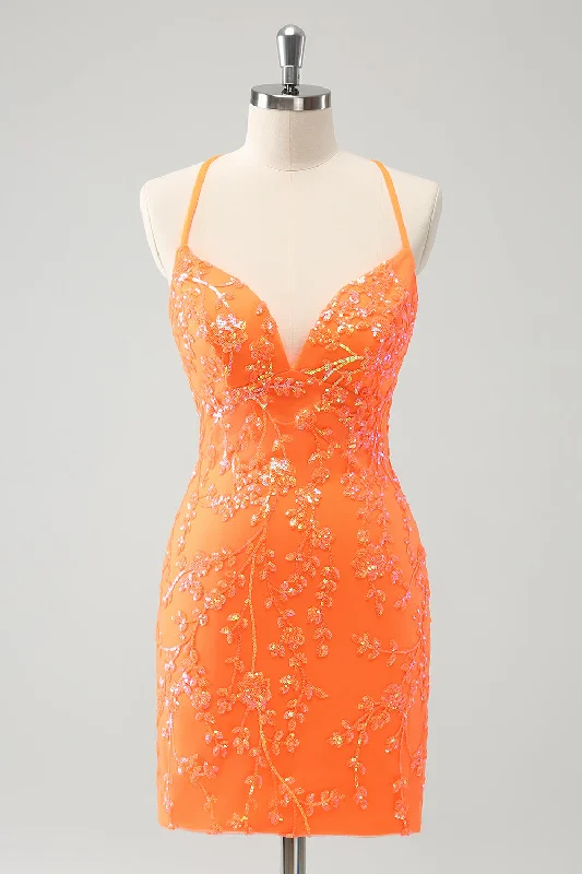Dresses with Embroidered Stars and Sequined Dots for Ladies' Celestial and Playful LookSparkly Orange Lace-Up Back Tight Short Homecoming Dress with Sequins Dresses with Embroidered Stars and Sequined Dots for Ladies' Celestial and Playful LookSparkly Orange Lace-Up Back Tight Short Homecoming Dress with Sequins