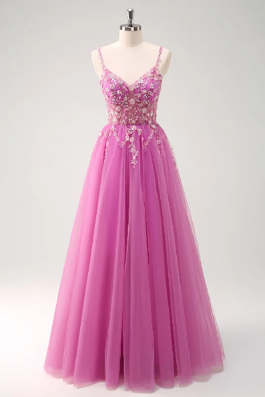 Empire Waist Polyester Dresses for Ladies with Satin RibbonSparkly Purple A-Line Appliqued Long Prom Dress with Slit Empire Waist Polyester Dresses for Ladies with Satin RibbonSparkly Purple A-Line Appliqued Long Prom Dress with Slit