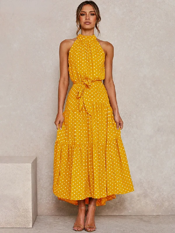 Maxi Dresses with Rhinestone Embellishments for a Glitzy LookFashionSierra - Polka Dot Halter Strapless Vacation Sundress Maxi Dresses with Rhinestone Embellishments for a Glitzy LookFashionSierra - Polka Dot Halter Strapless Vacation Sundress