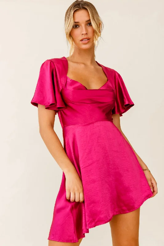 Dresses with Cut Out Details for Ladies' Bold and Fashionable LookSydney Angel Sleeve Cowl Neck Satin Dress Plum Dresses with Cut Out Details for Ladies' Bold and Fashionable LookSydney Angel Sleeve Cowl Neck Satin Dress Plum