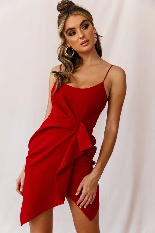 Strapless Dresses with Tassel Accents for Ladies' Fun and Flirty LookTesla Cami Strap Sculpted Fabric Dress Red Strapless Dresses with Tassel Accents for Ladies' Fun and Flirty LookTesla Cami Strap Sculpted Fabric Dress Red