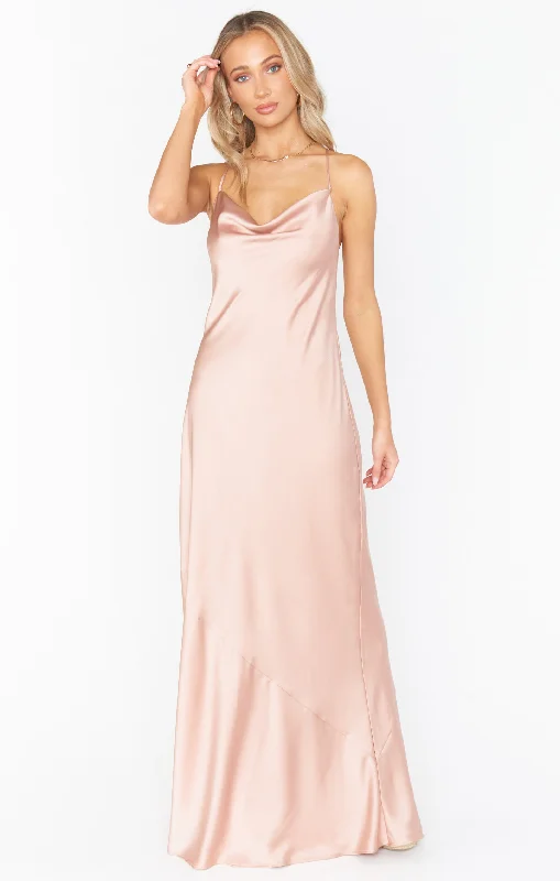 Maxi Dresses with Metallic Thread Embroidery for a Shiny and Luxurious LookTuscany Maxi Slip Dress ~ Rose Gold Luxe Satin Maxi Dresses with Metallic Thread Embroidery for a Shiny and Luxurious LookTuscany Maxi Slip Dress ~ Rose Gold Luxe Satin