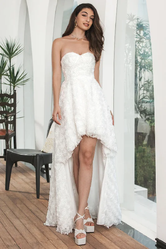 Dresses with Embroidered Floral Patterns and Tassel Hem for Ladies' Bohemian and Feminine LookCute White Sweetheart High Low Flower Midi Graduation Dress Dresses with Embroidered Floral Patterns and Tassel Hem for Ladies' Bohemian and Feminine LookCute White Sweetheart High Low Flower Midi Graduation Dress