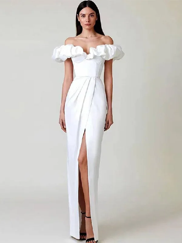 Japanese - Inspired Minimalist Maxi DressesFashionSierra - One-Shoulder Puff Sleeve Wrap Chest Slit Long Dress Japanese - Inspired Minimalist Maxi DressesFashionSierra - One-Shoulder Puff Sleeve Wrap Chest Slit Long Dress