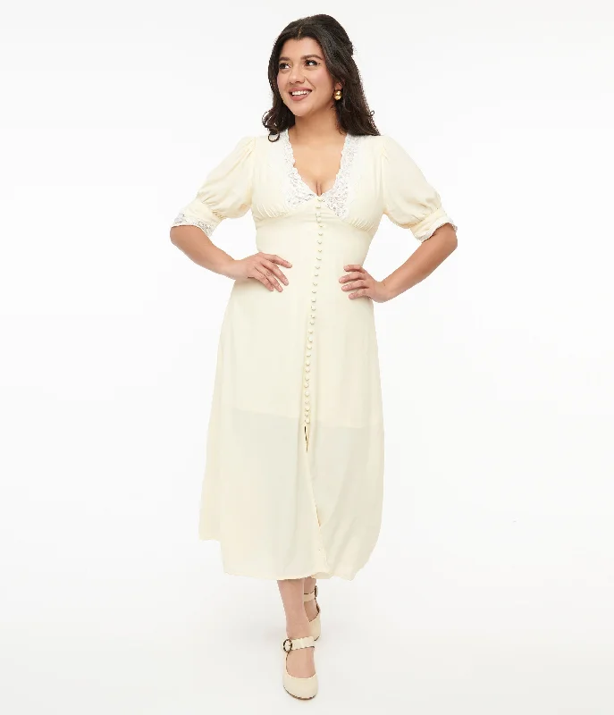 Turtleneck midi dress for a sophisticated and elegant style1930s Cream & White Lace Midi Dress
