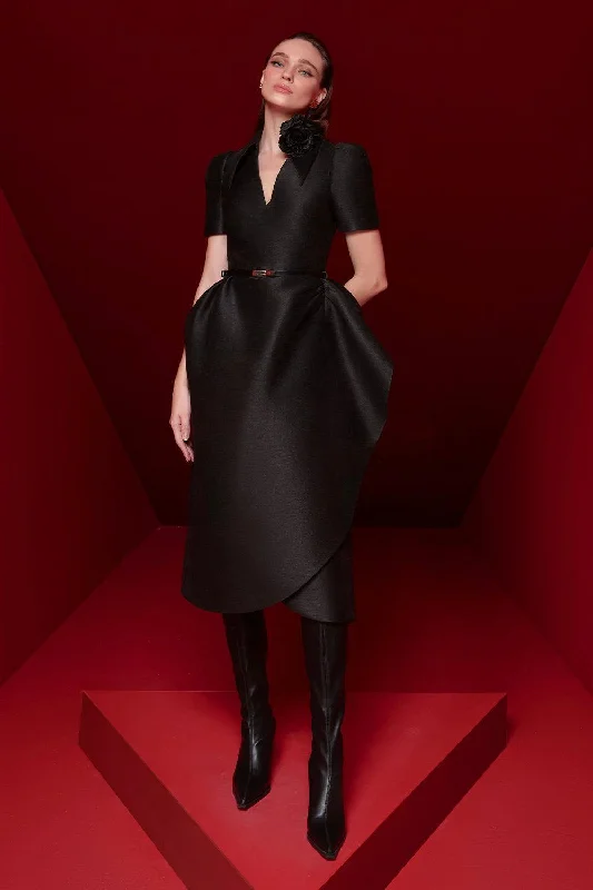 Collared midi dress for a more formal and put - together lookAlba Wrap V-Neck Taffeta Midi Dress