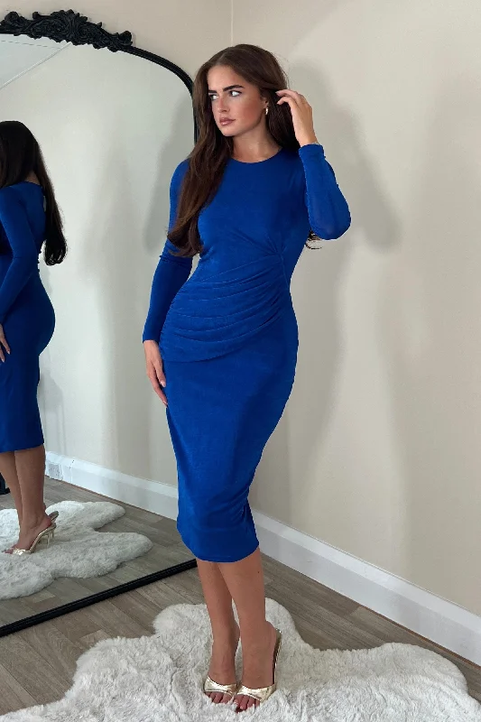 Long - sleeved wool midi dress for a warm and cozy winter optionAntonia Blue Wrap Detail Midi Dress Long - sleeved wool midi dress for a warm and cozy winter optionAntonia Blue Wrap Detail Midi Dress