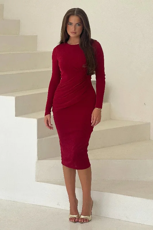Midi dress for tall women with extra - long lengthsAntonia Wine Wrap Midi Dress