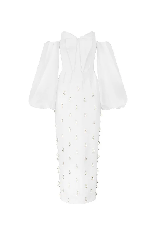 Belted midi dress to cinch the waist and enhance the figureAzalea Bodycon Off-Shoulder Organza Cotton Midi Dress