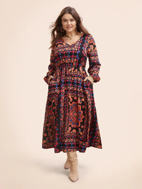 Hooded midi dress for a casual and cozy styleBandana Lantern Sleeve Midi Dress