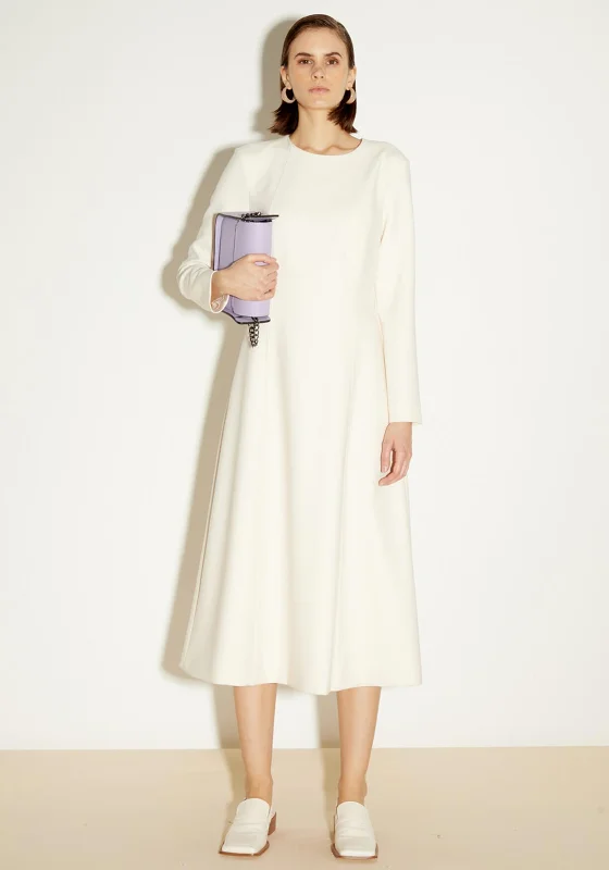Bow - decorated midi dress for a feminine and charming lookBirelin A Line Midi Dress, Bone Bow - decorated midi dress for a feminine and charming lookBirelin A Line Midi Dress, Bone