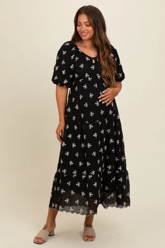 Printed - animal - pattern midi dress for a wild and trendy lookBlack Floral Puff Sleeve Maternity Midi Dress Printed - animal - pattern midi dress for a wild and trendy lookBlack Floral Puff Sleeve Maternity Midi Dress