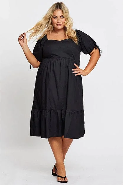 A Line Tulle Party Dresses for Ladies with Petite FiguresBlack Short Puff Sleeve Black Bust Detail Dress A Line Tulle Party Dresses for Ladies with Petite FiguresBlack Short Puff Sleeve Black Bust Detail Dress