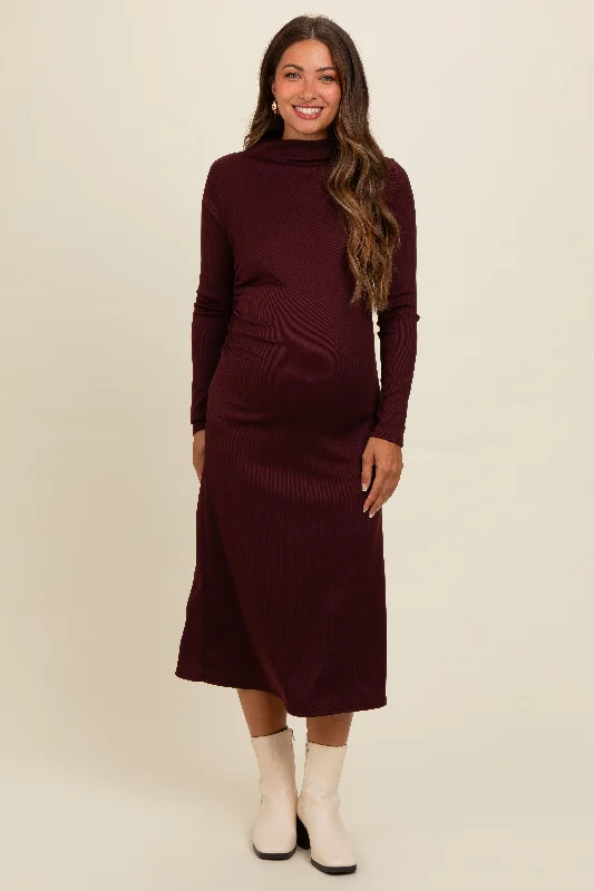 Sequin - embellished midi dress for a sparkly and eye - catching styleBrown Ruffle Mock Neck Long Sleeve Maternity Midi Dress Sequin - embellished midi dress for a sparkly and eye - catching styleBrown Ruffle Mock Neck Long Sleeve Maternity Midi Dress