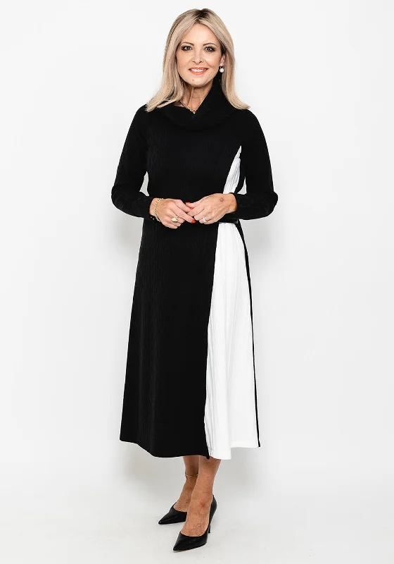 Midi dress for sports activities like horseback riding or yogaCamelot Cowl Neck Knitted Midi Dress, Black & White Midi dress for sports activities like horseback riding or yogaCamelot Cowl Neck Knitted Midi Dress, Black & White