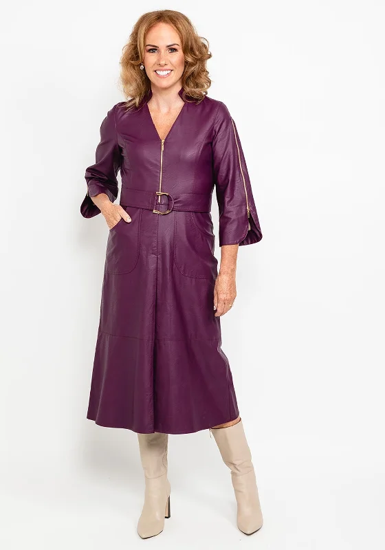 Long - train midi dress for a formal and dramatic lookCamelot Faux Leather Midi Dress, Plum Long - train midi dress for a formal and dramatic lookCamelot Faux Leather Midi Dress, Plum