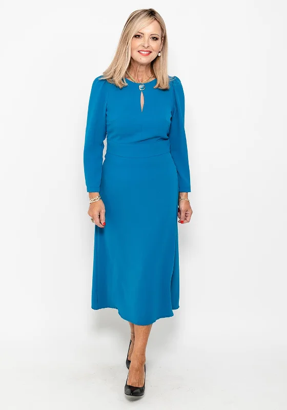 Midi dress for travel due to its versatility and durabilityCamelot Button Neck A Line Midi Dress, Petrol Blue Midi dress for travel due to its versatility and durabilityCamelot Button Neck A Line Midi Dress, Petrol Blue