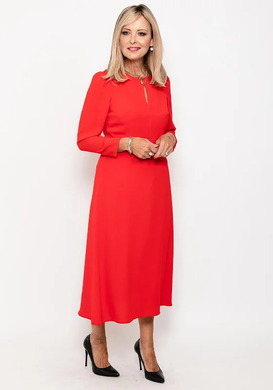 Midi dress for a music festival with a bohemian - inspired outfitCamelot Button Neck A Line Midi Dress, Red Midi dress for a music festival with a bohemian - inspired outfitCamelot Button Neck A Line Midi Dress, Red