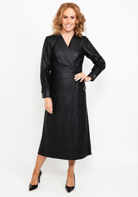 Velvet midi dress for a luxurious and soft feelCamelot Faux Leather Wrap Midi Dress, Black Velvet midi dress for a luxurious and soft feelCamelot Faux Leather Wrap Midi Dress, Black