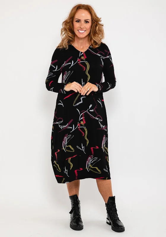 Floral print chiffon midi dress for a feminine and elegant lookCapri Artistic Print Midi Dress, Black Floral print chiffon midi dress for a feminine and elegant lookCapri Artistic Print Midi Dress, Black
