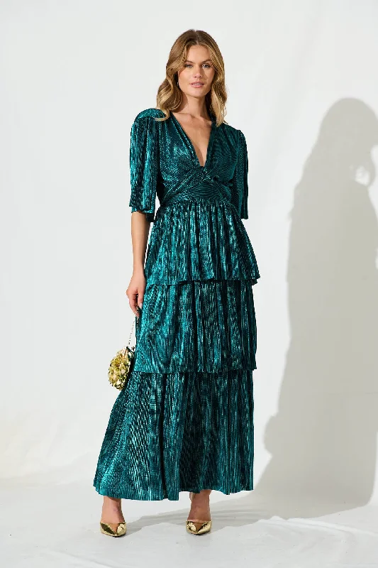 Empire Waist Party Dresses with Satin Sash for Ladies' Curvy Figure FlatteringCarnation Maxi Dress In Teal Lurex Empire Waist Party Dresses with Satin Sash for Ladies' Curvy Figure FlatteringCarnation Maxi Dress In Teal Lurex