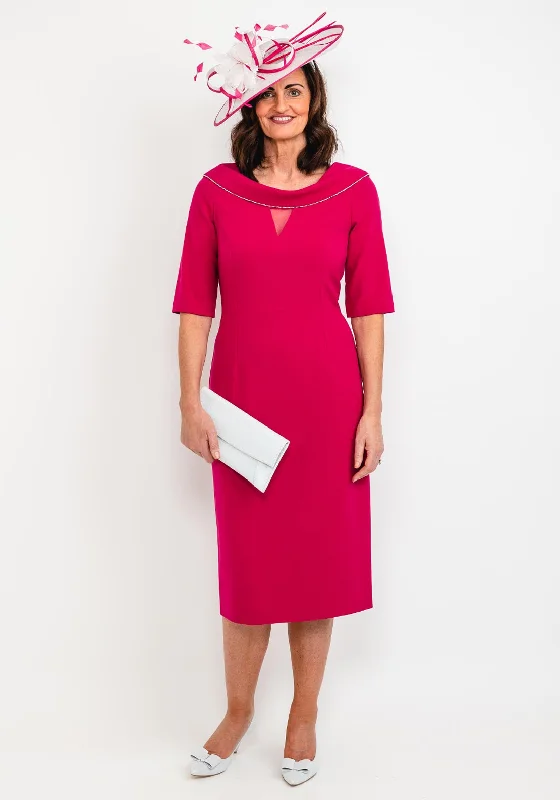 Belted midi dress to cinch the waist and enhance the figureCassandra Diamante Trim Cowl Midi Dress, Magenta