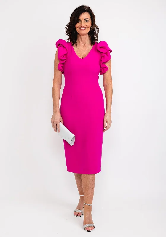 Long - sleeved wool midi dress for a warm and cozy winter optionCasting Gathered Shoulder Midi Dress, Fuchsia Long - sleeved wool midi dress for a warm and cozy winter optionCasting Gathered Shoulder Midi Dress, Fuchsia