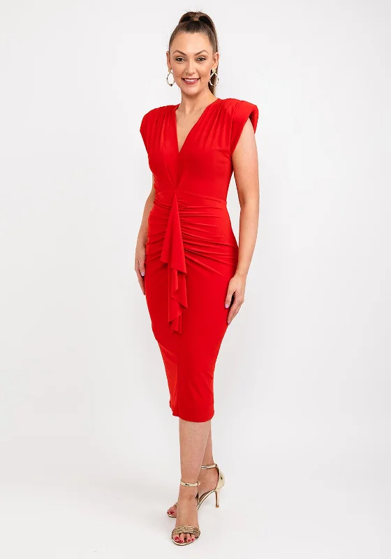 Midi dress for a date when styled with a cute top and heelsCasting Ruched Drape Midi Dress, Red Midi dress for a date when styled with a cute top and heelsCasting Ruched Drape Midi Dress, Red