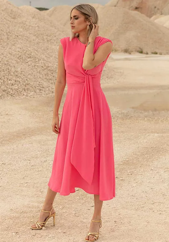Bishop - sleeve midi dress for a vintage - inspired and elegant styleCayro Drape Waist A-Line Midi Dress, Pink Bishop - sleeve midi dress for a vintage - inspired and elegant styleCayro Drape Waist A-Line Midi Dress, Pink