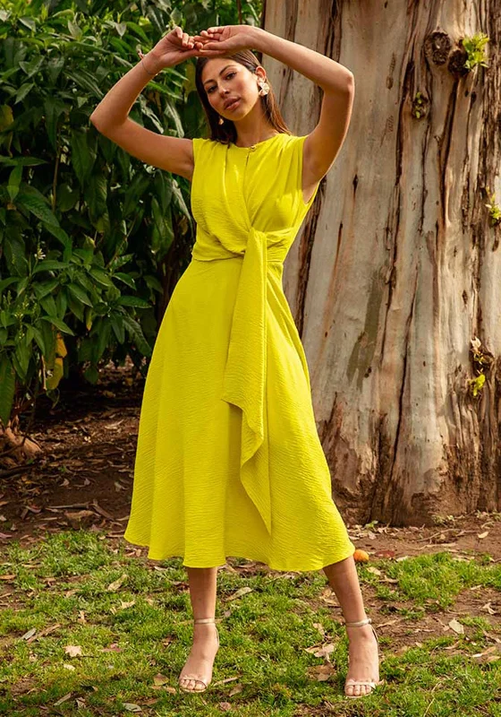 Ruffled - sleeve midi dress for a charming and playful lookCayro Drape Waist A-Line Midi Dress, Lime Ruffled - sleeve midi dress for a charming and playful lookCayro Drape Waist A-Line Midi Dress, Lime