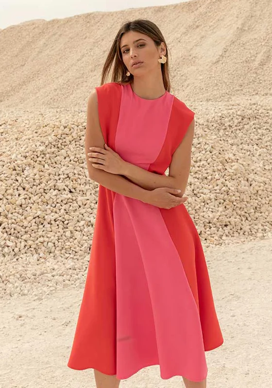 Trumpet - style midi dress for a flared and stylish silhouetteCayro Contrast Colour Block Midi Dress, Red & Pink Trumpet - style midi dress for a flared and stylish silhouetteCayro Contrast Colour Block Midi Dress, Red & Pink