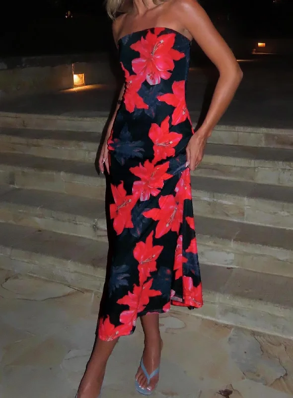 Party Dresses with Ruffled Sleeveless Top and Sequined Bodice and Tulle Skirt for Ladies' Dramatic and Glamorous LookCelik Strapless Maxi Dress Black / Floral Party Dresses with Ruffled Sleeveless Top and Sequined Bodice and Tulle Skirt for Ladies' Dramatic and Glamorous LookCelik Strapless Maxi Dress Black / Floral