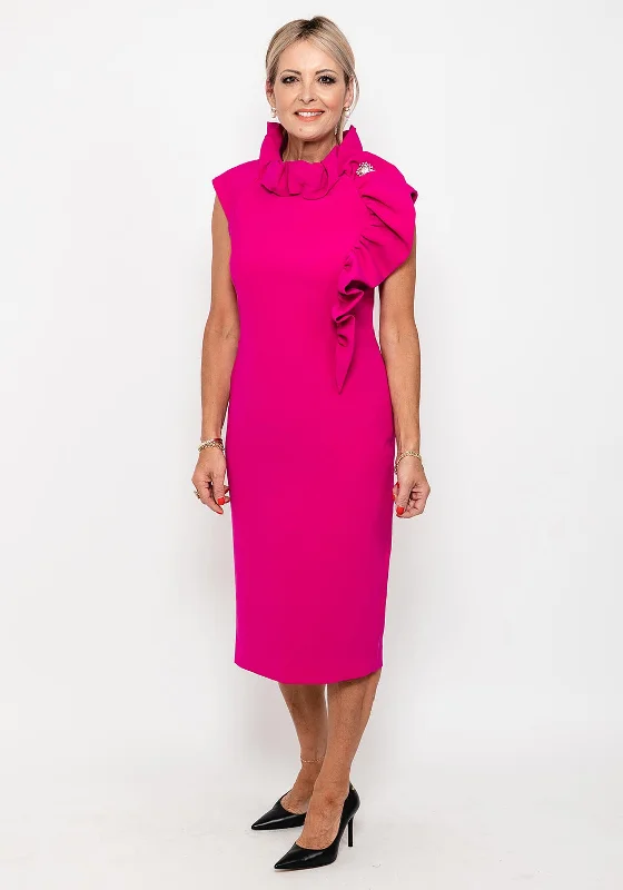Midi dress for petite body types with proportionate sizingClaudia C Calisto Ruffle Midi Dress, Fuchsia Midi dress for petite body types with proportionate sizingClaudia C Calisto Ruffle Midi Dress, Fuchsia