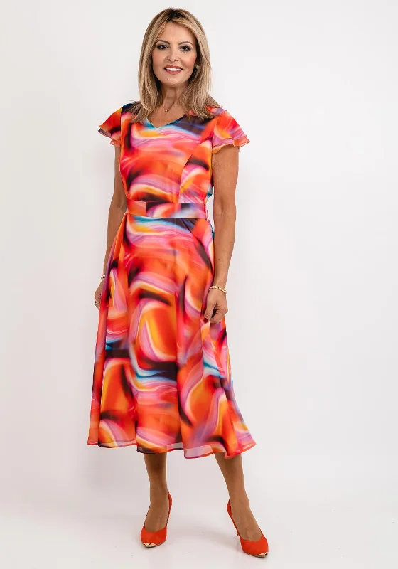 Tiered midi dress for a voluminous and feminine lookCoco Doll Gilda A Line Midi Dress, Sunrise Tiered midi dress for a voluminous and feminine lookCoco Doll Gilda A Line Midi Dress, Sunrise