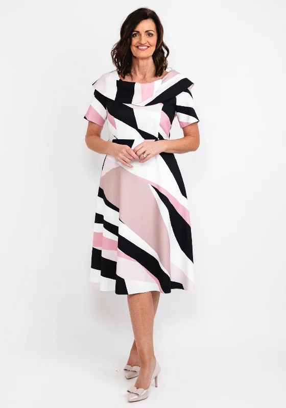 Striped cotton midi dress for a classic and timeless lookCoco Doll Nala Print Midi Dress, Black & Pink Multi