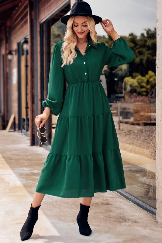 Midi dress for a city break to explore in style and comfortCollared Neck Long Sleeve Midi Dress Midi dress for a city break to explore in style and comfortCollared Neck Long Sleeve Midi Dress