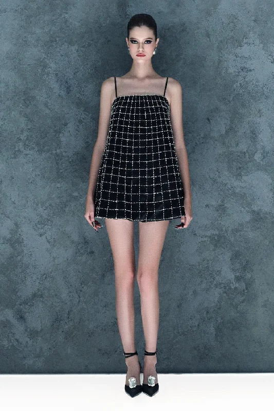 Party Dresses with Sequined Star Motifs and Sheer Sleeve for Ladies' Celestial and Elegant LookCometa Trapezoid Spaghetti Strap Silk Mini Dress Party Dresses with Sequined Star Motifs and Sheer Sleeve for Ladies' Celestial and Elegant LookCometa Trapezoid Spaghetti Strap Silk Mini Dress