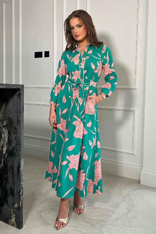 Party Dresses with Embroidered Paisley Patterns and Sequined Bodice for Ladies' Exotic and Glamorous LookAngela Green And Pink Floral Midi Shirt Dress Party Dresses with Embroidered Paisley Patterns and Sequined Bodice for Ladies' Exotic and Glamorous LookAngela Green And Pink Floral Midi Shirt Dress